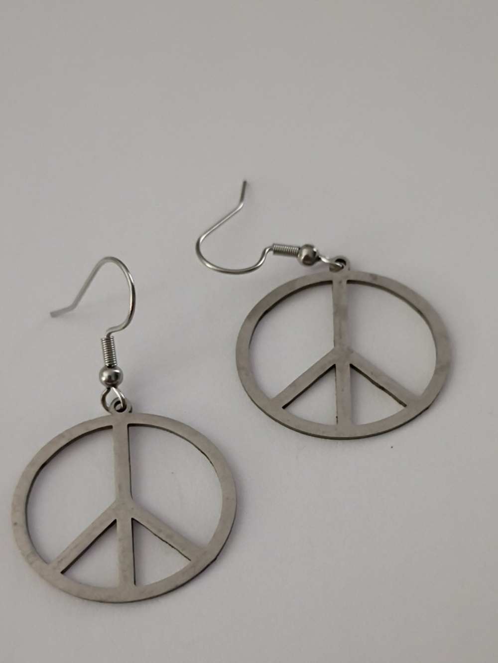 Silver Peace Sign Dangle Earrings - Women's Fashion Jewelry